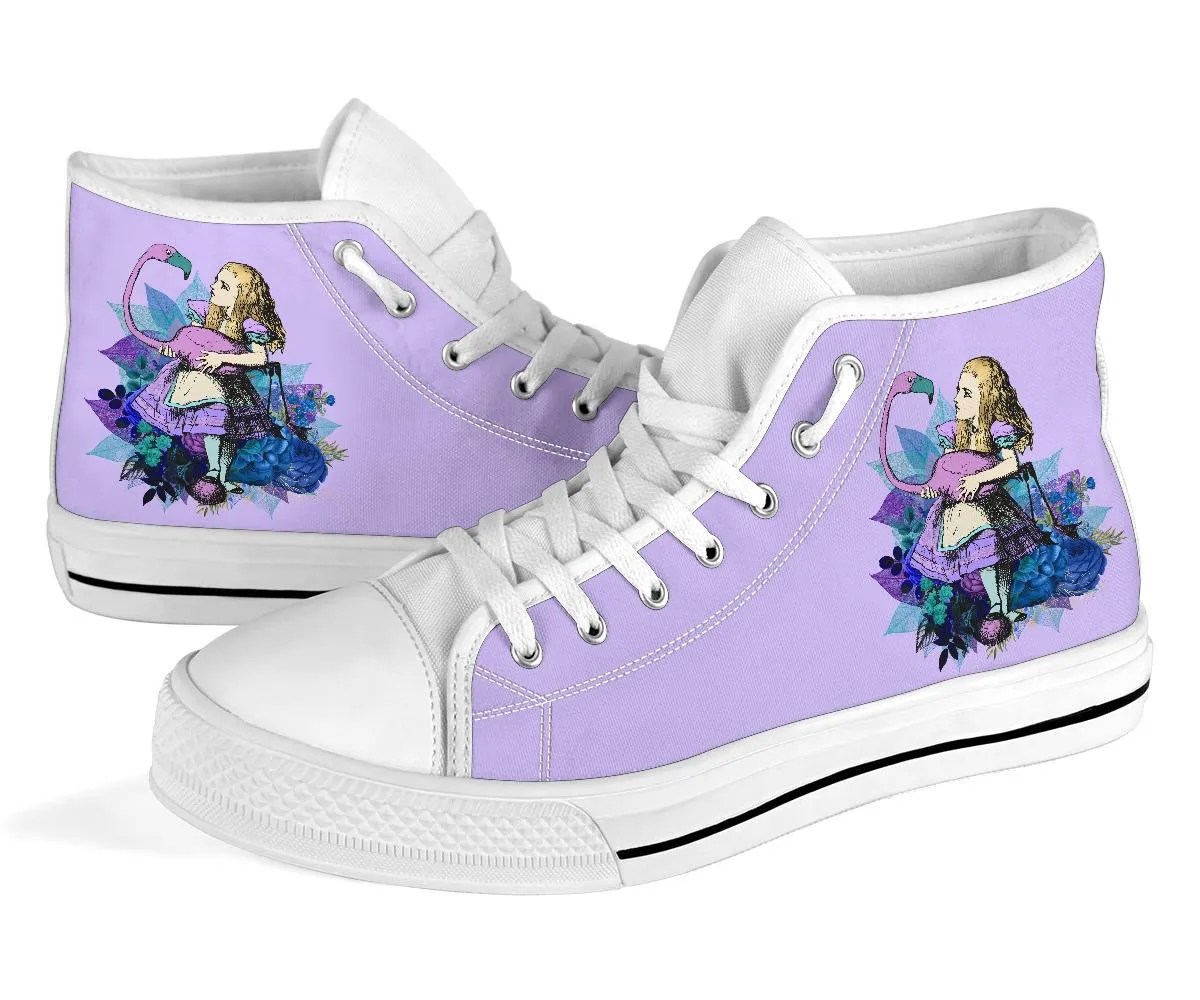 High Top Sneakers - Alice in Wonderland Gifts #22 White/Purple | Birthday Gifts, Gift Idea, Custom Sneakers Women, Custom Women's Sneakers Lace Up Dress Shoes