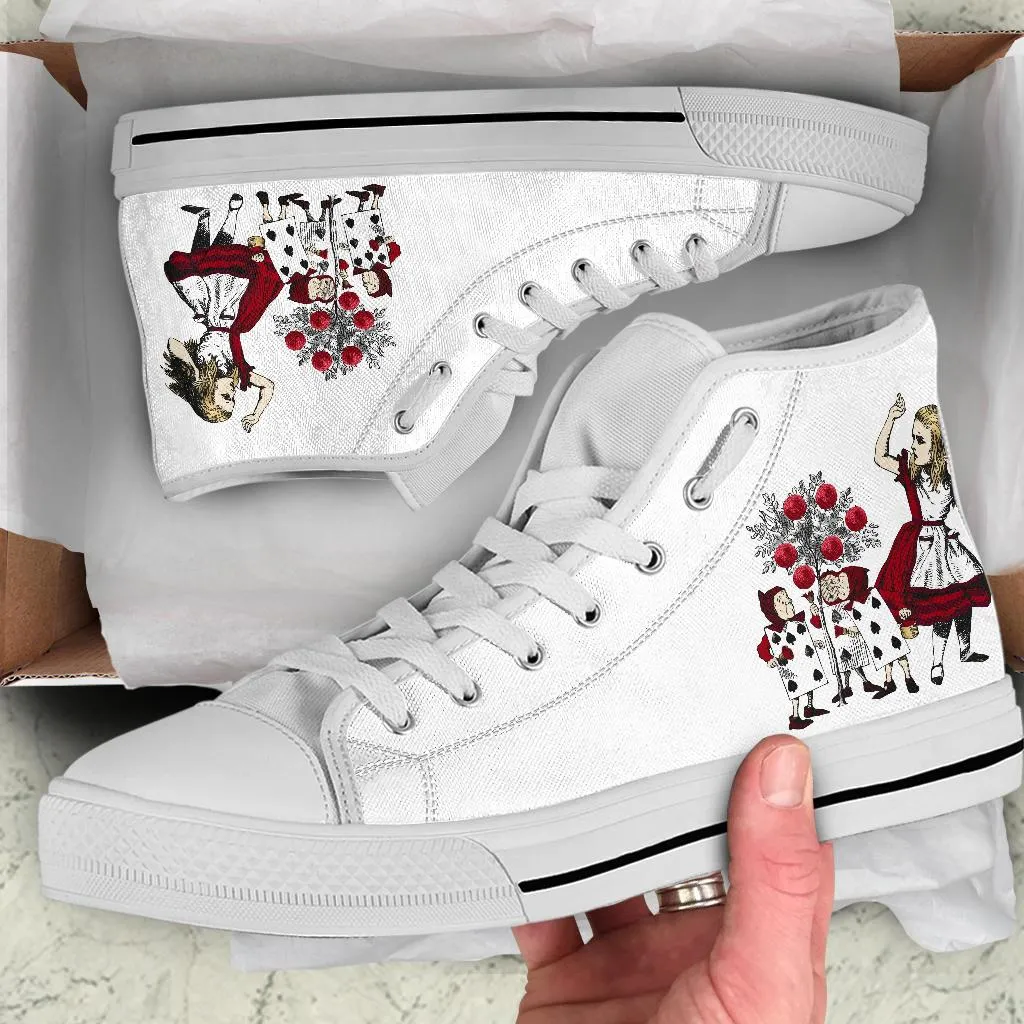 Ways To Lace Dress Shoes High Top Sneakers - Alice in Wonderland Gifts #31 White | Birthday Gifts, Gift Idea, Custom Sneakers Women, Custom Women's Sneakers