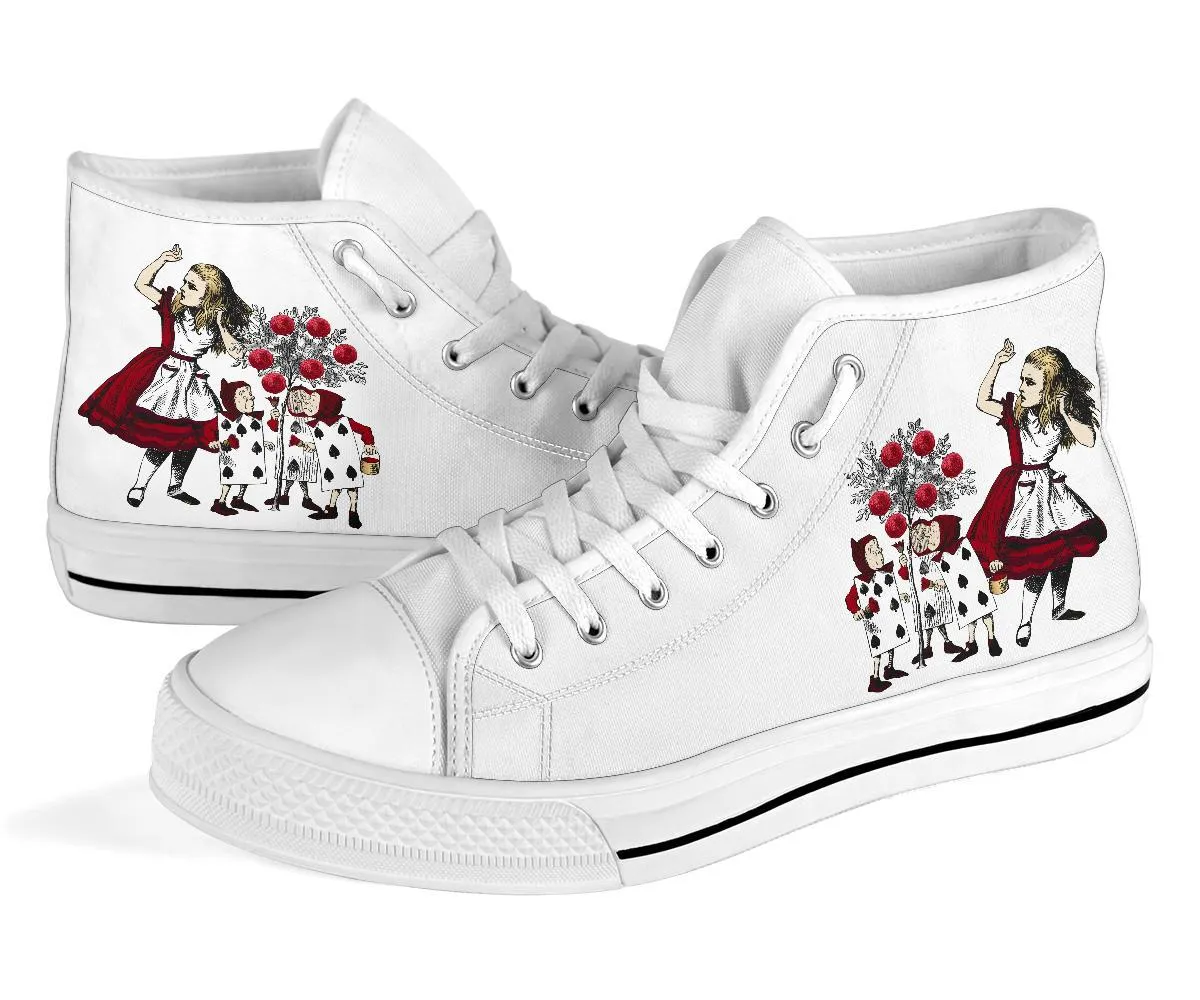 Comfortable Wedge Dress Shoes High Top Sneakers - Alice in Wonderland Gifts #31 White | Birthday Gifts, Gift Idea, Custom Sneakers Women, Custom Women's Sneakers