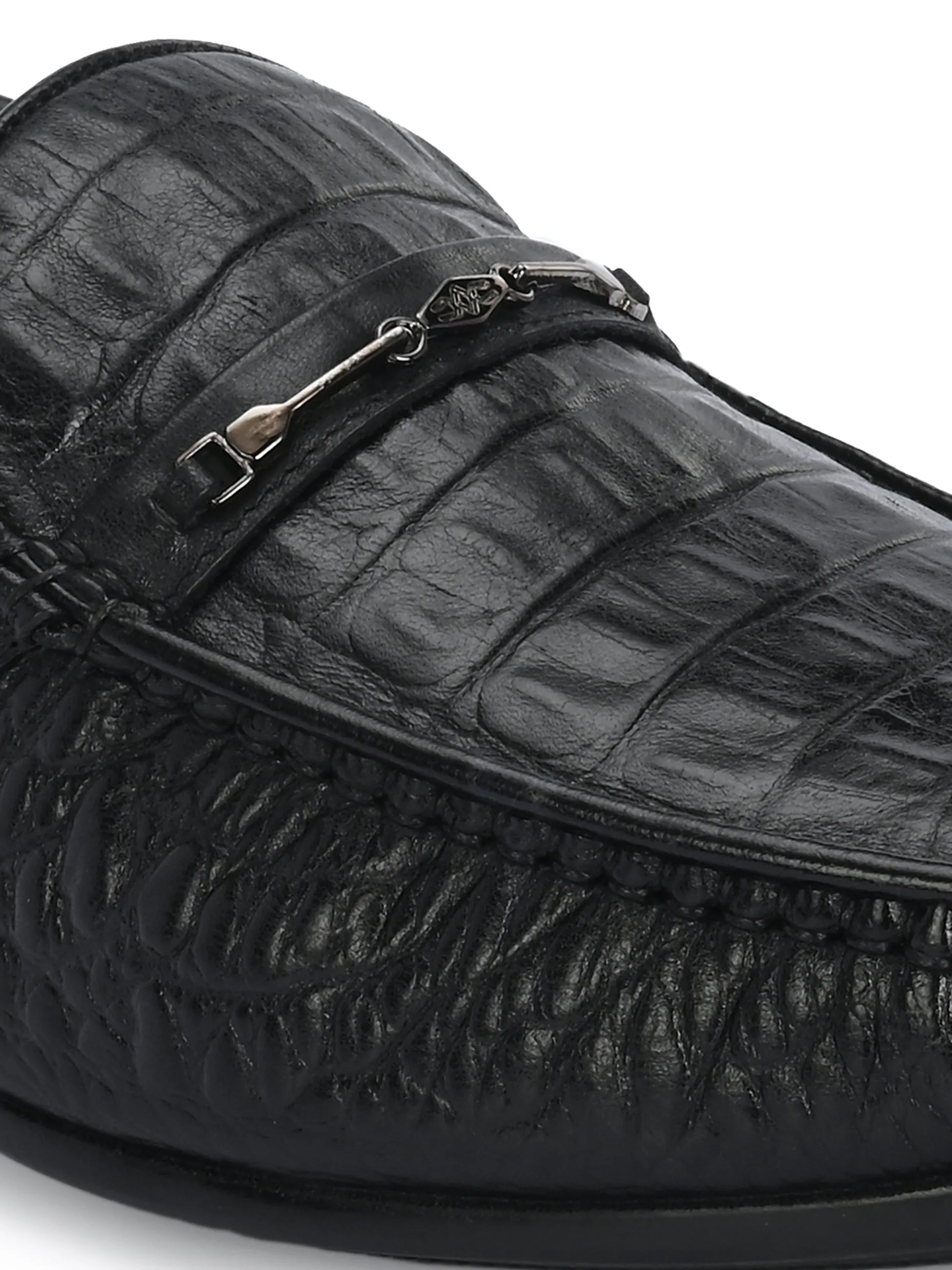 Leather Lug Sole Loafers HITZ5336-Men's Black Leather Casual Loafers