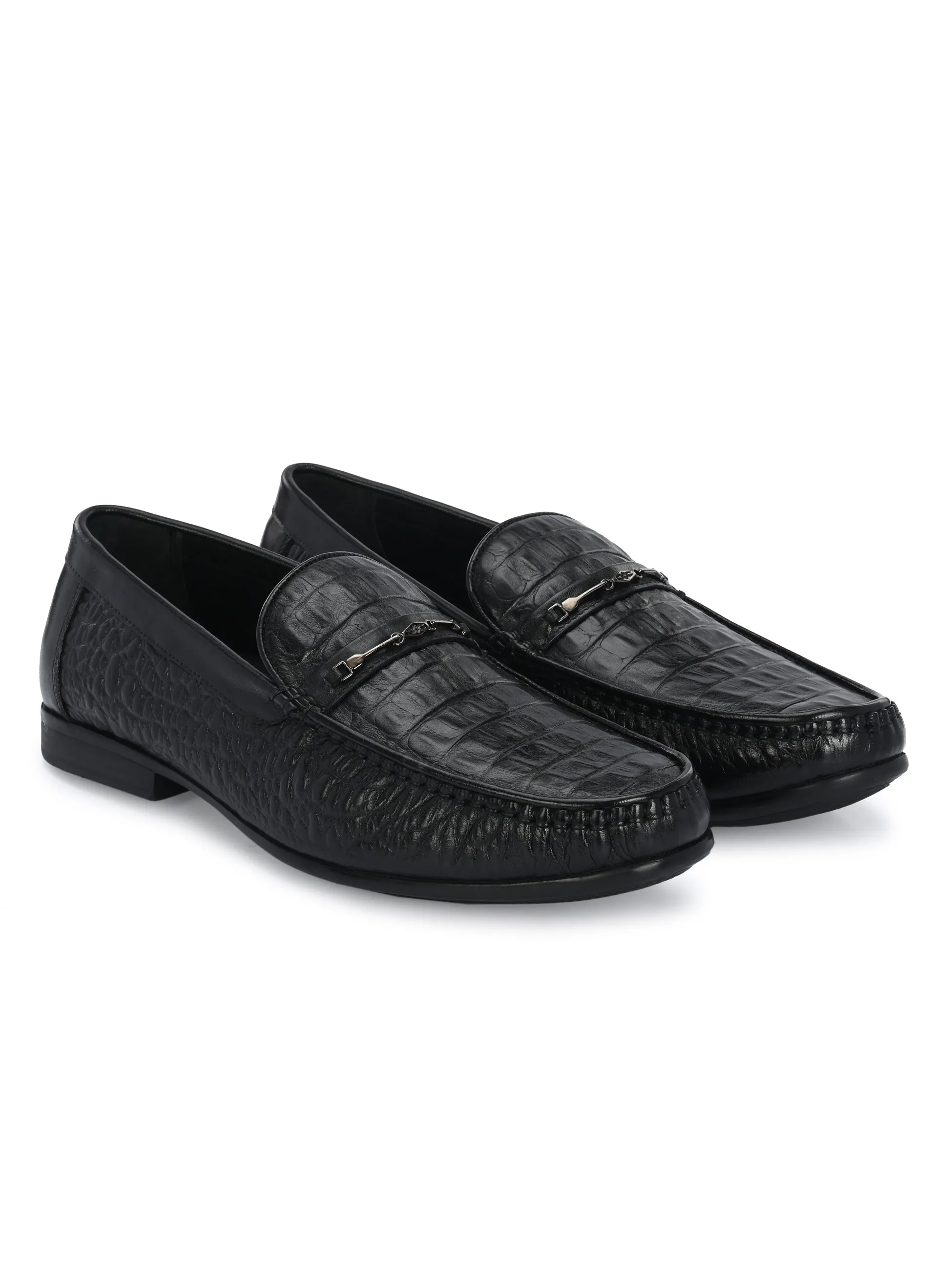 HITZ5336-Men's Black Leather Casual Loafers Pimp Loafers