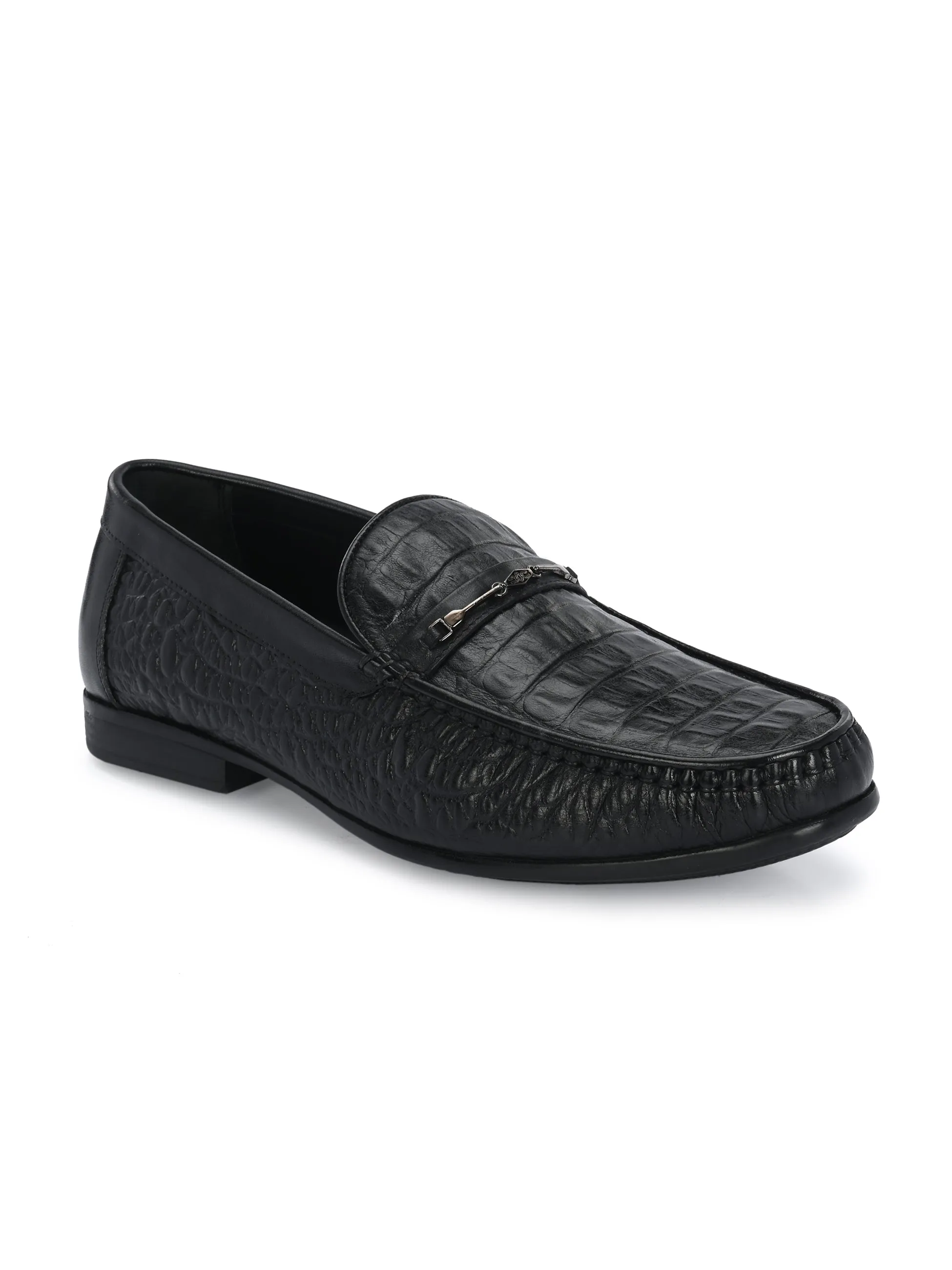 Best Lug Sole Loafers HITZ5336-Men's Black Leather Casual Loafers