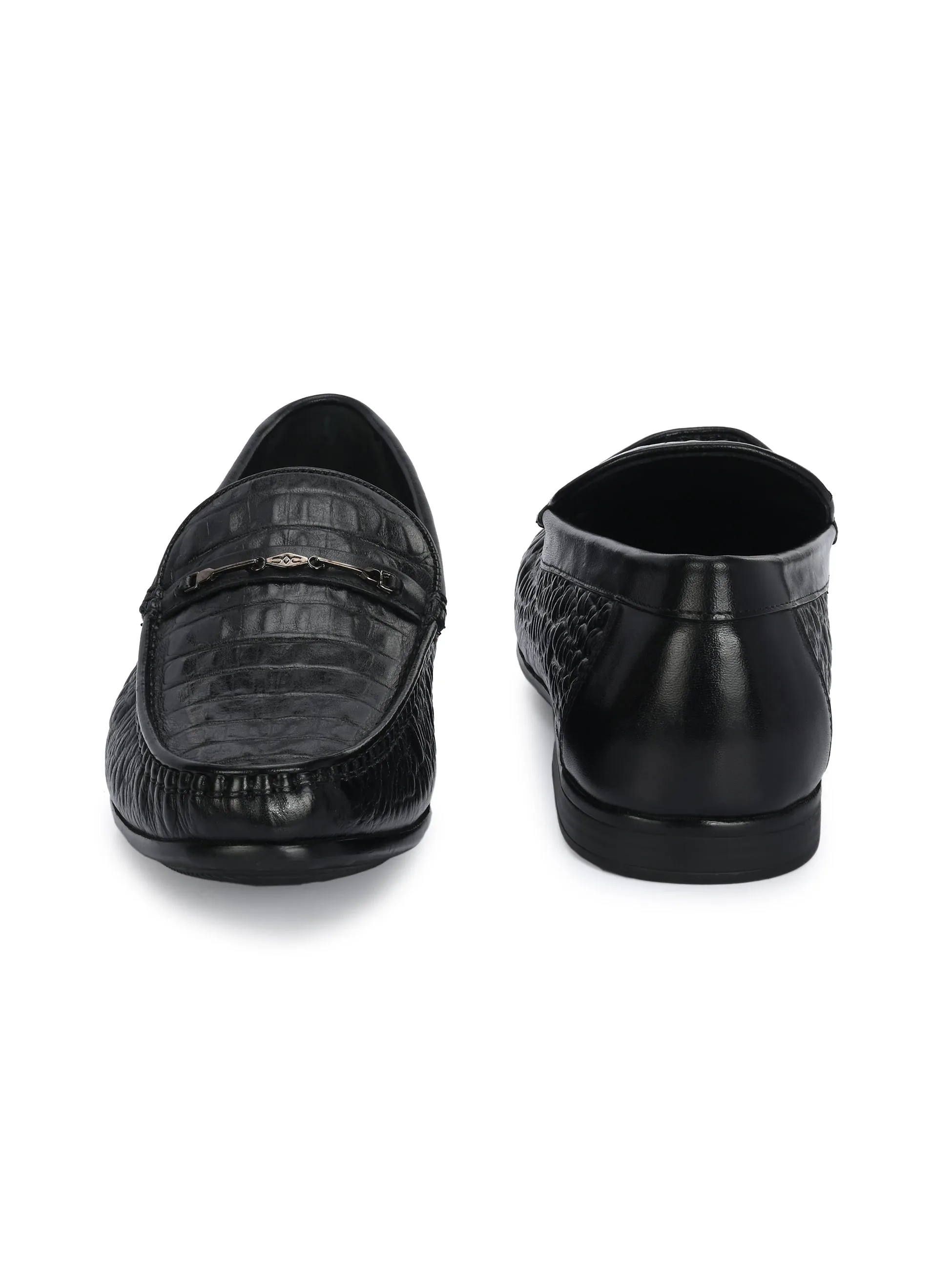 HITZ5336-Men's Black Leather Casual Loafers Platform Loafers