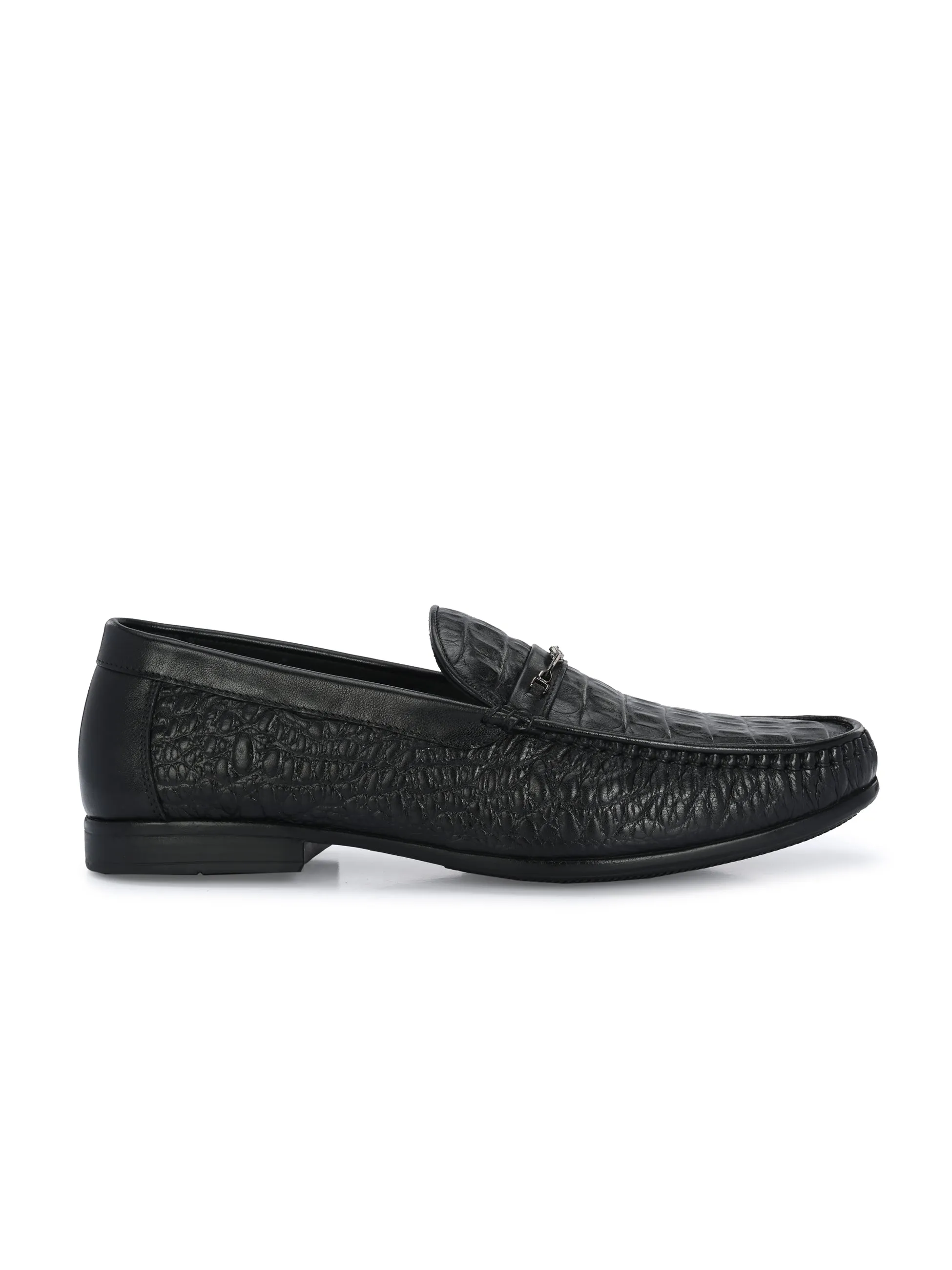 Loafers Driving Shoes HITZ5336-Men's Black Leather Casual Loafers