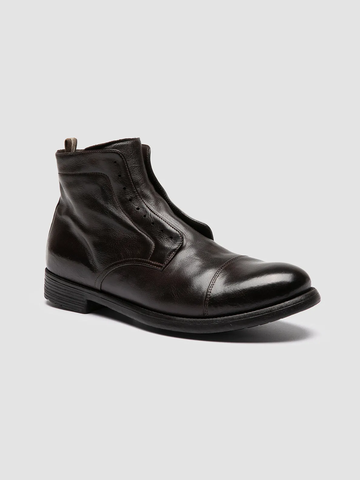 HIVE 005 - Brown Leather Zipped Boots Broad Square Toe Boots