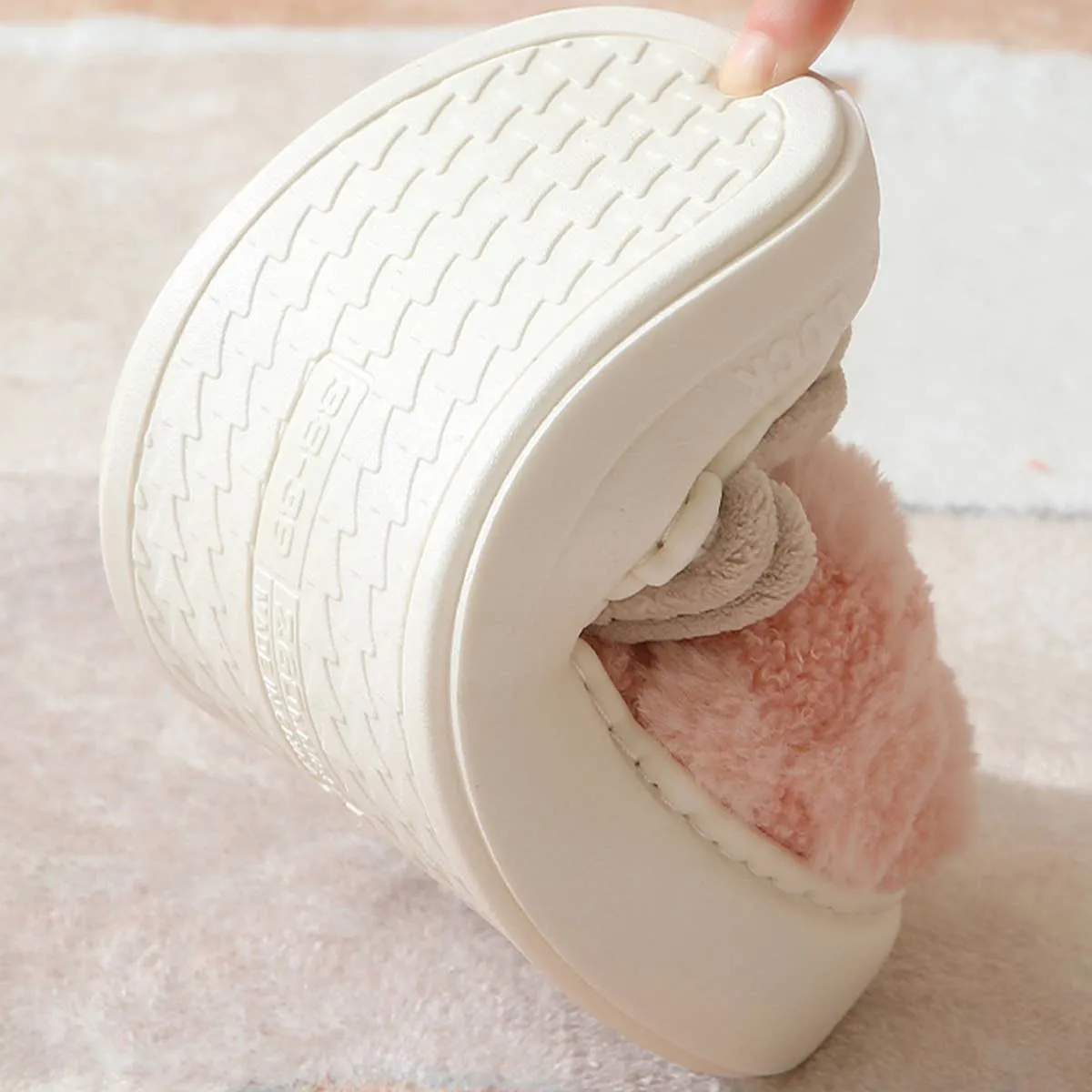 H Slippers Pink Checkered Fuzzy Slippers  Cozy Indoor House Shoes for Women