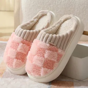 Fun Slippers For Adults Pink Checkered Fuzzy Slippers  Cozy Indoor House Shoes for Women