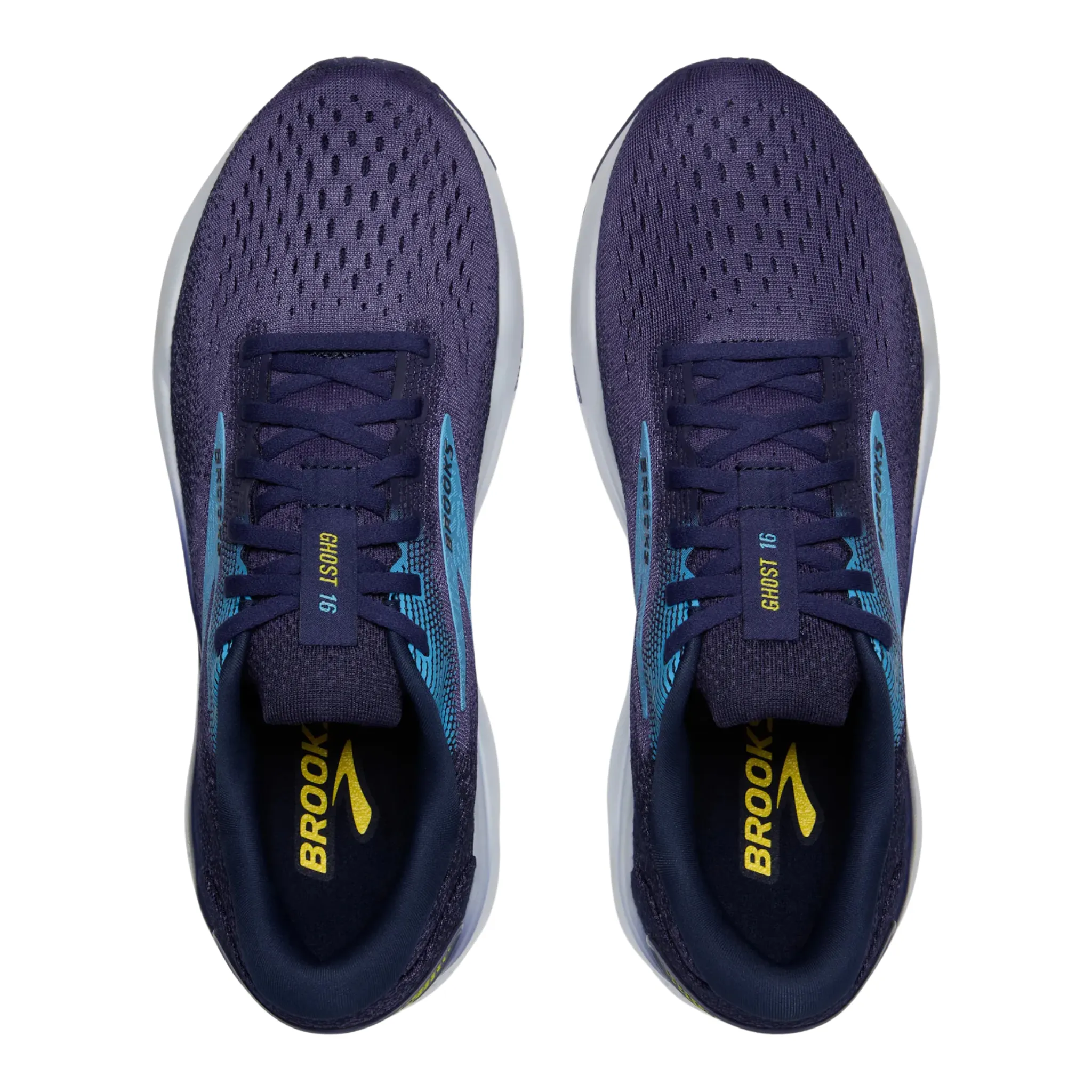 Brooks Men's 110418 438 Ghost 16 Blue Bonnie Blue Yellow Cushion Support Running Shoes Asics Trail Scout 2 Running Shoes