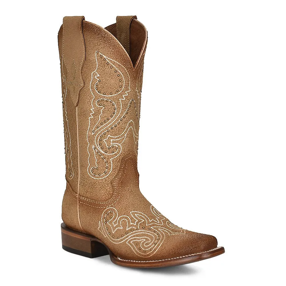 Black Fold Over Boots Corral Circle G Women's 11" Sand Embroidery & Studs Square Toe Western Boot