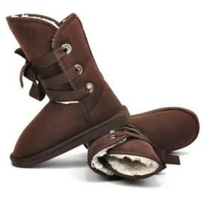 Kitty Snow Boots Women Ankle Buckle Biker Winter Faux Fur Snow Boots