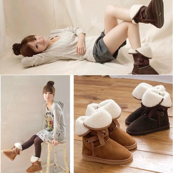 Snow Boots For Plus Size Legs Women Ankle Buckle Biker Winter Faux Fur Snow Boots