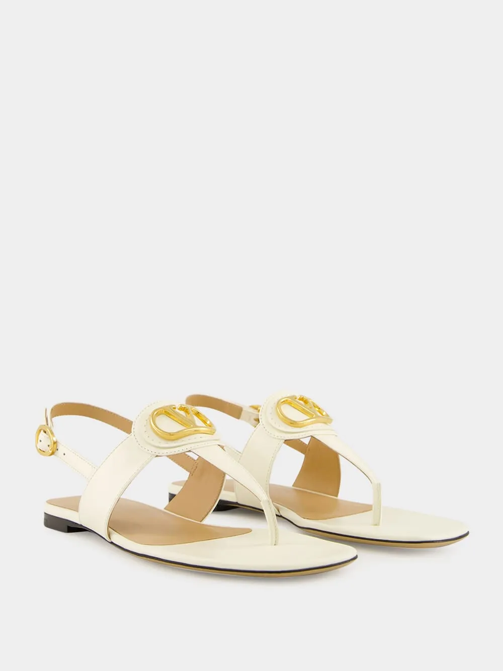 Ivory Flat Thong Sandals with Vlogo Slingback Flat Pointed Shoes