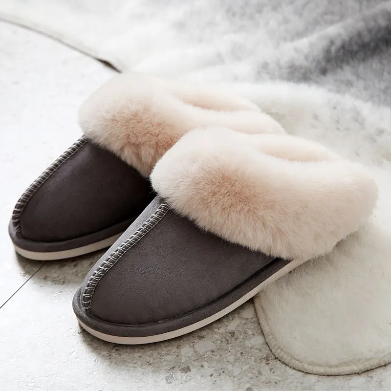 JIANBUDAN Plush warm Home flat slippers Lightweight soft comfortable winter slippers Women's cotton shoes Indoor plush slippers Russian Slippers