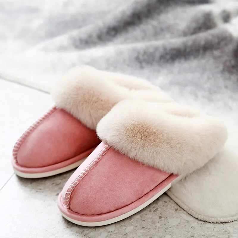 Slippers Buy JIANBUDAN Plush warm Home flat slippers Lightweight soft comfortable winter slippers Women's cotton shoes Indoor plush slippers