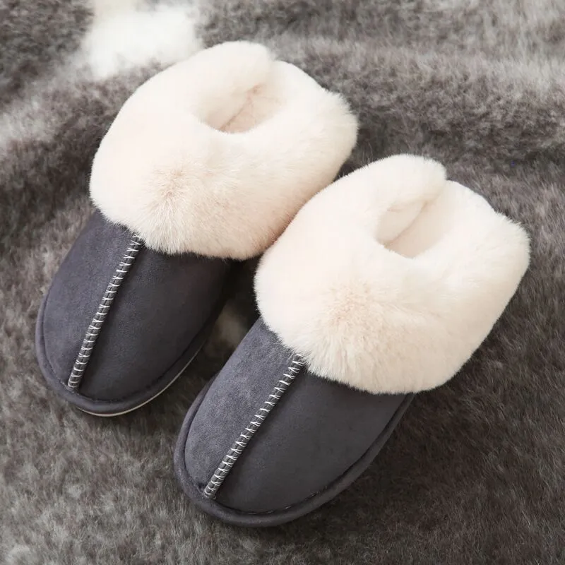 Bridal Fluffy Slippers JIANBUDAN Plush warm Home flat slippers Lightweight soft comfortable winter slippers Women's cotton shoes Indoor plush slippers