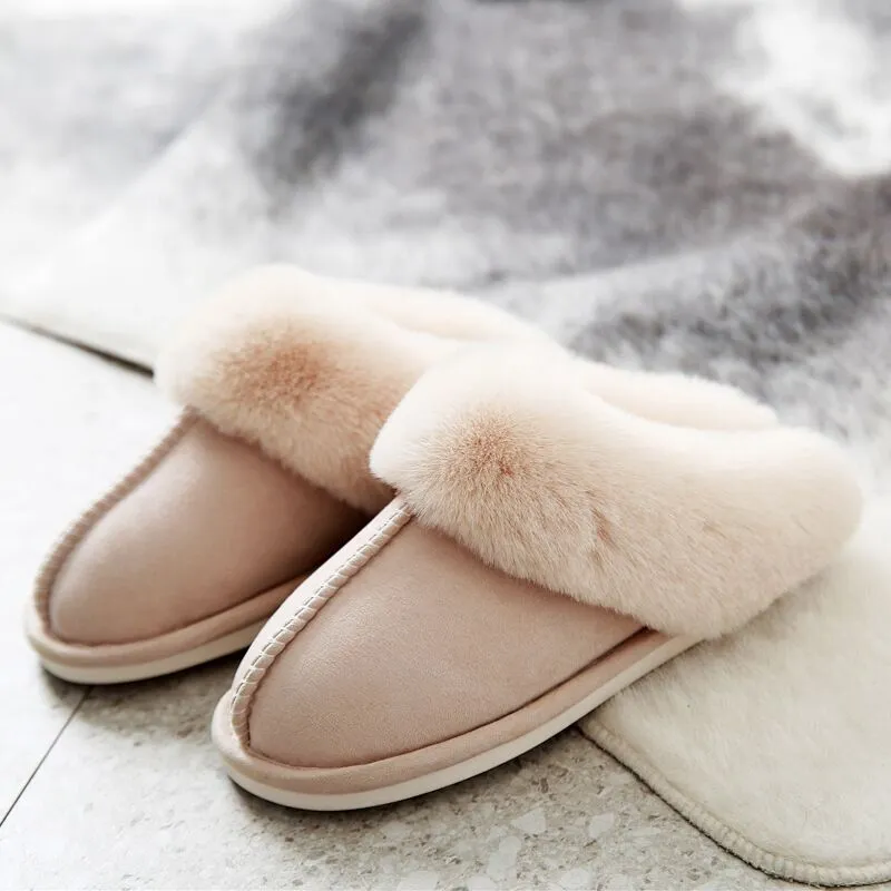 Slippers Indoor Outdoor JIANBUDAN Plush warm Home flat slippers Lightweight soft comfortable winter slippers Women's cotton shoes Indoor plush slippers