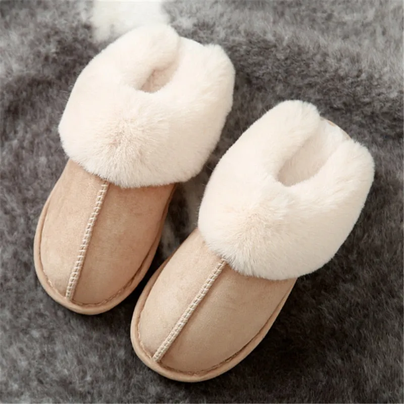 Slippers With Shearling Lining JIANBUDAN Plush warm Home flat slippers Lightweight soft comfortable winter slippers Women's cotton shoes Indoor plush slippers
