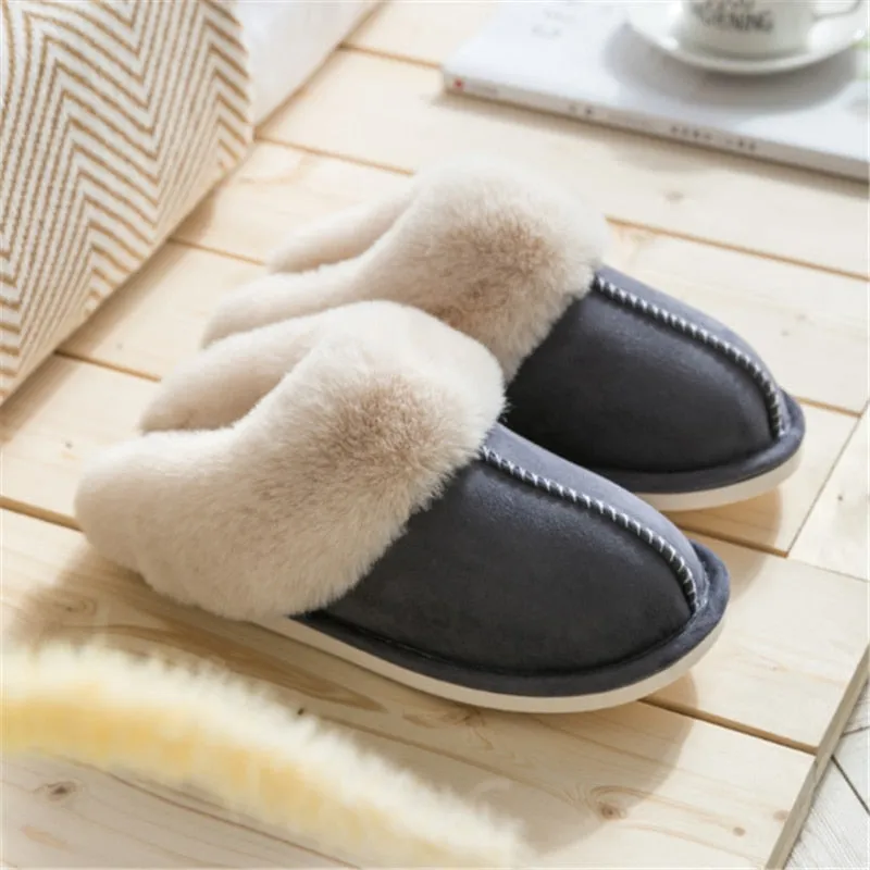 Moccassin Slippers JIANBUDAN Plush warm Home flat slippers Lightweight soft comfortable winter slippers Women's cotton shoes Indoor plush slippers