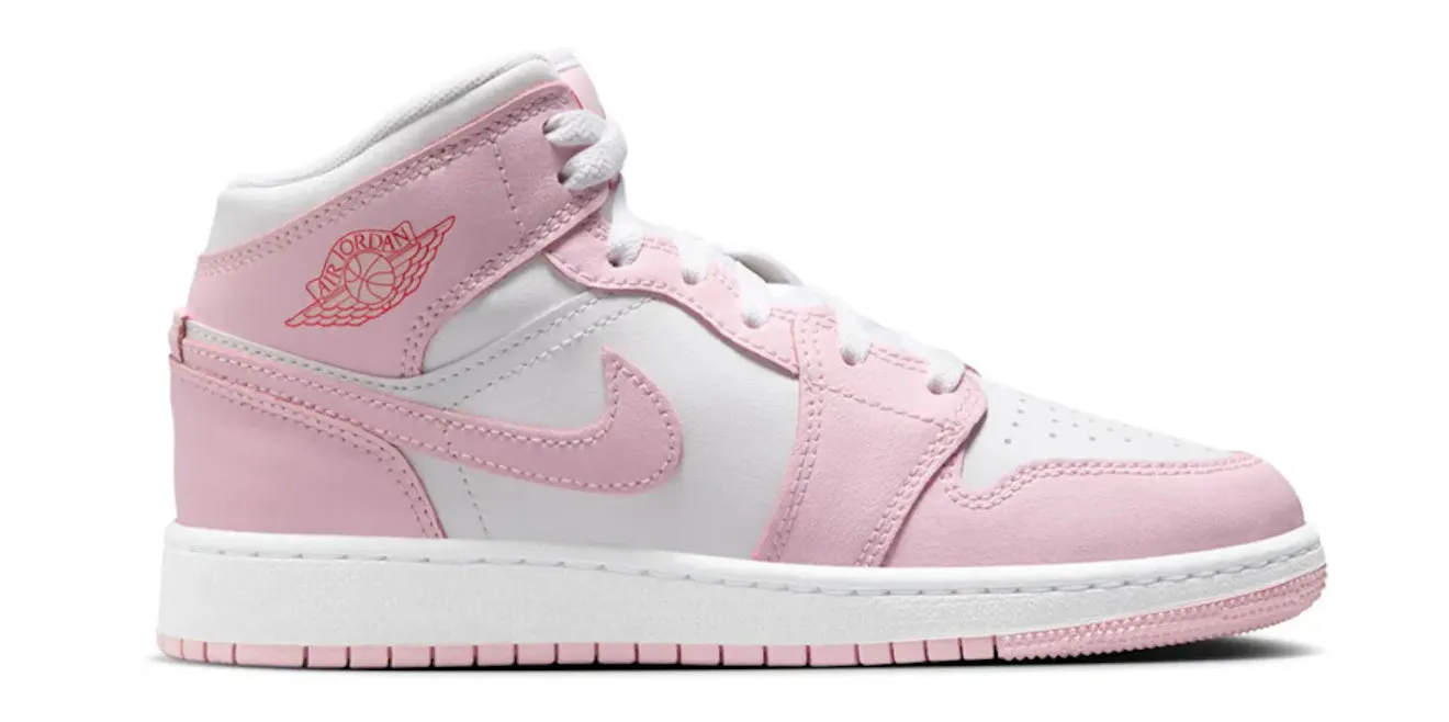 Jordan 1 Mid Pink Foam Fire Red White (PS) Adidas Shoes Grey