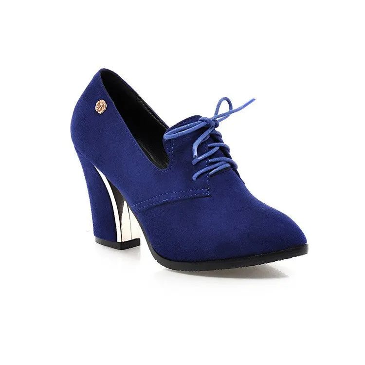 Women's Lace Up High Heeled Chunky Heels Shoes Best High Heels For Bunions