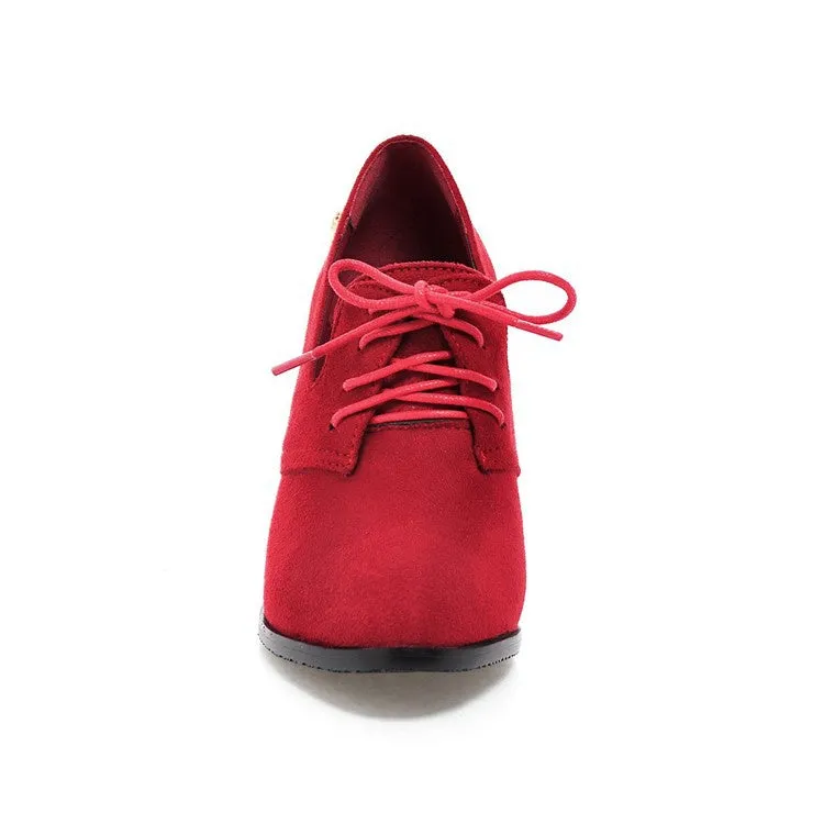 Women's Lace Up High Heeled Chunky Heels Shoes High Heel Foot Pads