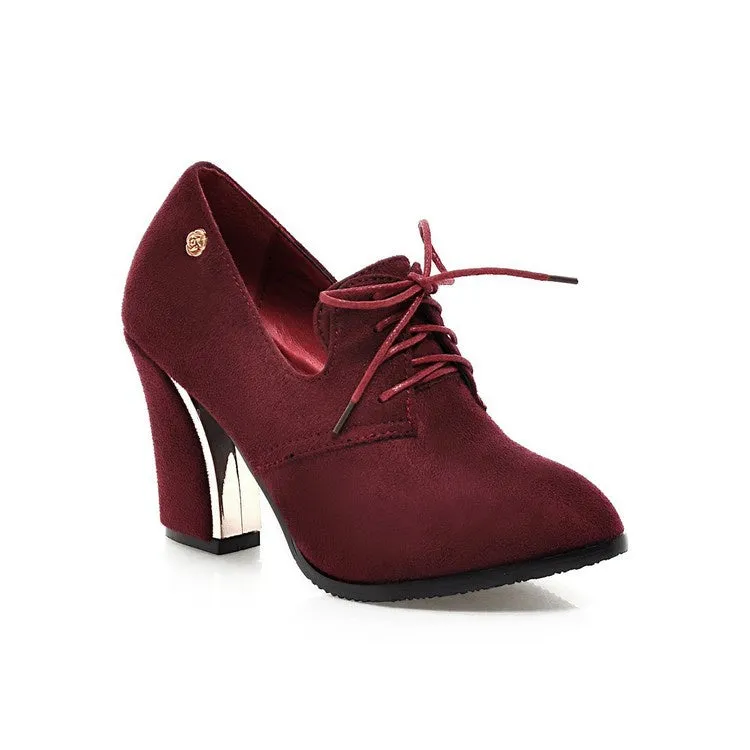 Women's Lace Up High Heeled Chunky Heels Shoes High Heels And Short Dress