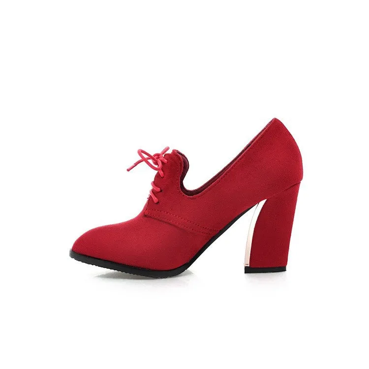 Women's Lace Up High Heeled Chunky Heels Shoes High Heel Charm Bracelet