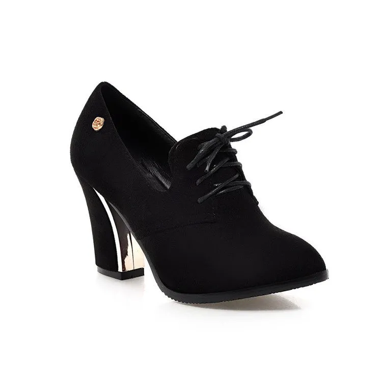 Large Size Shoes High Heels Women's Lace Up High Heeled Chunky Heels Shoes