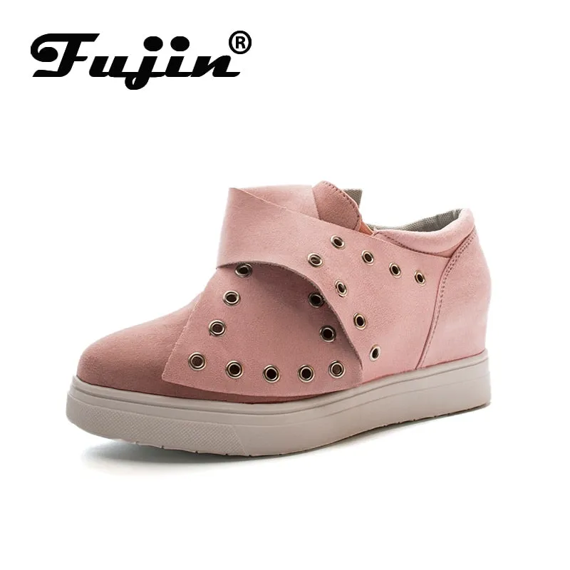 Flat Foldable Shoes Fujin Sneakers Platform Rivet Shoes Buckle Women Spring Autumn Winter Warm  Slip on Flat Heel Shoes Platform Wegde Shoes