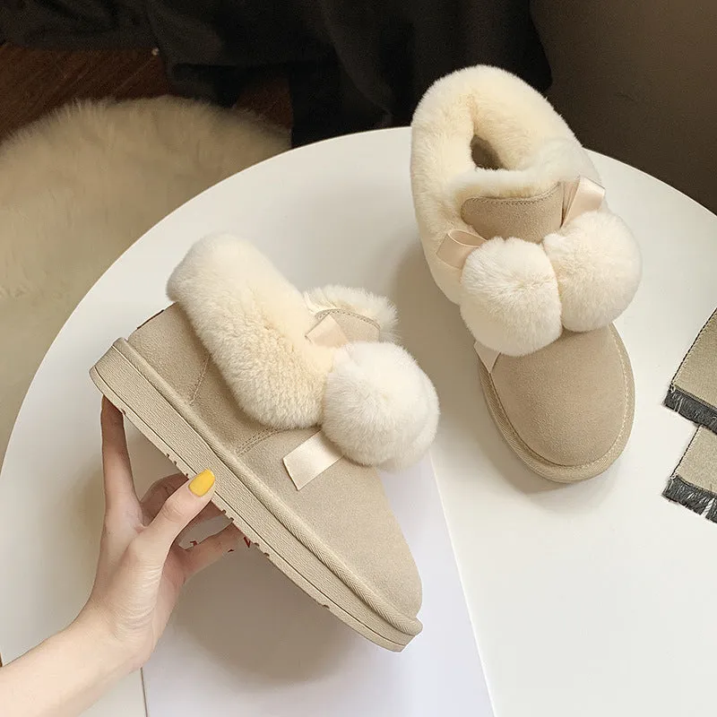 Ultimate Snow Boots Ladies Winter Warm Slippers Indoor Outdoor Slipper Boots Booties with Fuzzy Balls