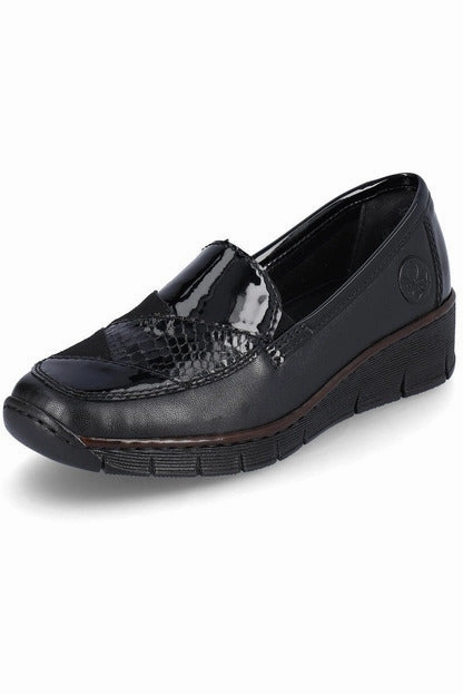 Stride Ease Rieker ladies 53785-00 slip on shoe in Black Patent