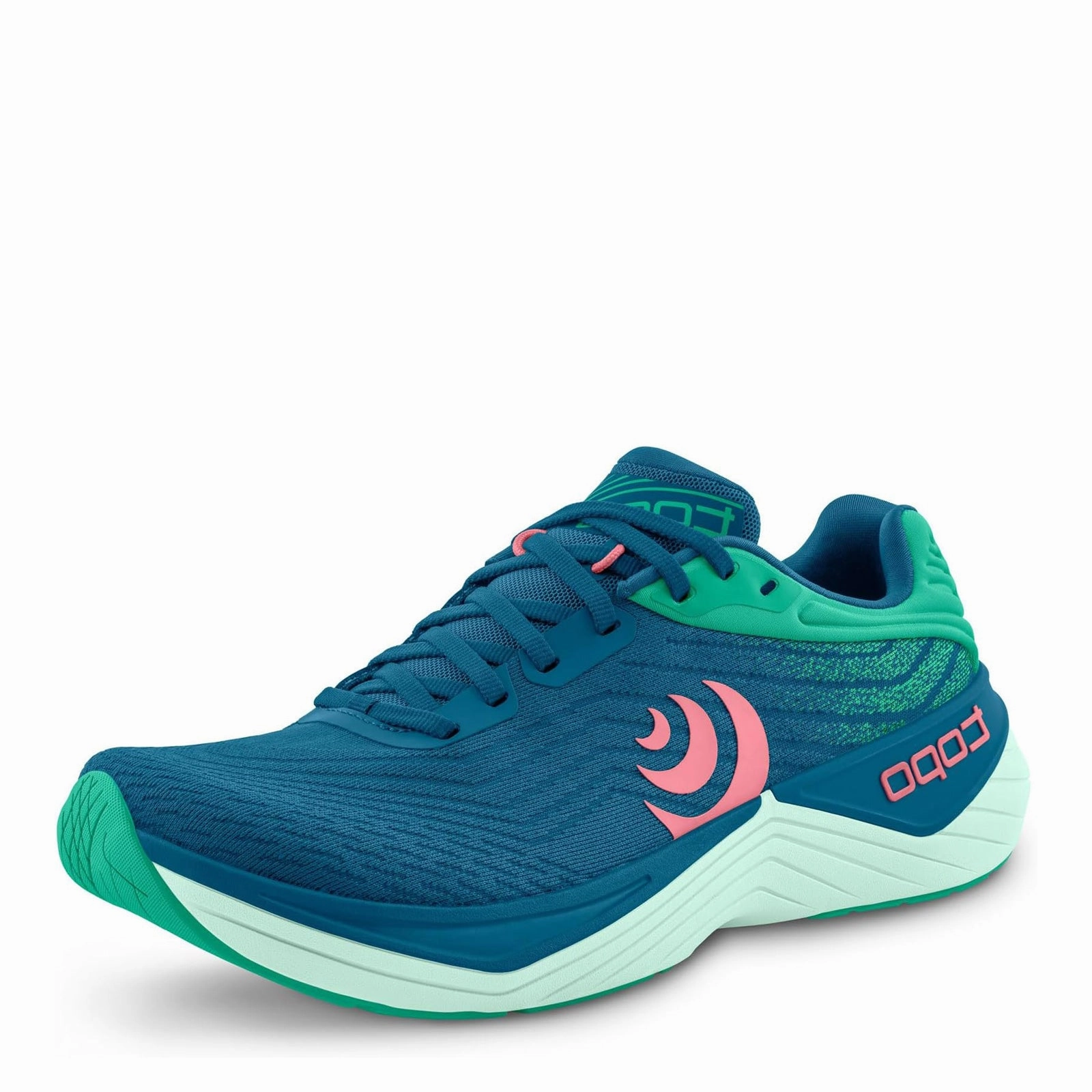 Women's Topo, Ultrafly 5 Running Shoe running in a softball field area shoes fast - paced shoes