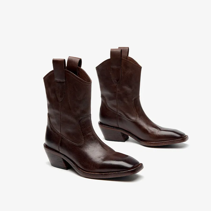 Military Boots With Zipper Beau Today  Washed horse skin  Women boots Straight-in