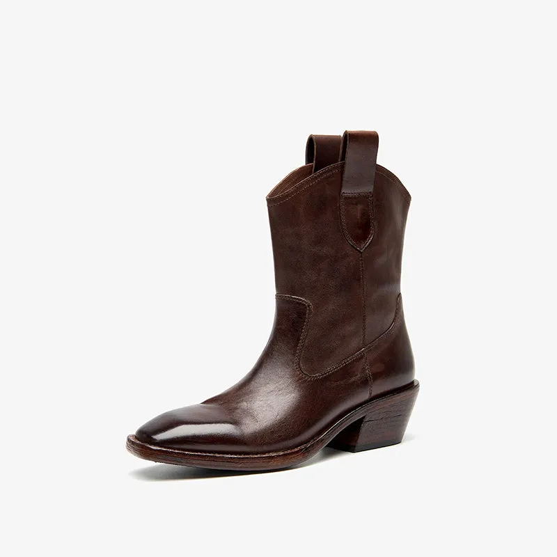 Snow Boots Waterproof Beau Today  Washed horse skin  Women boots Straight-in