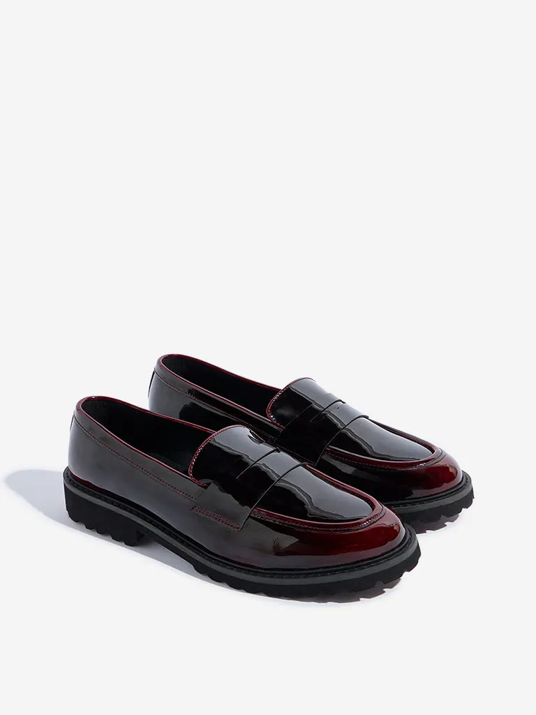 LUNA BLU Burgundy Glossy Loafers Designer Chunky Loafers