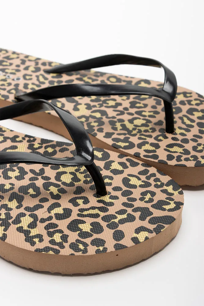 Leopard Print Flip Flop Black Sandals Caribbean Jamaica