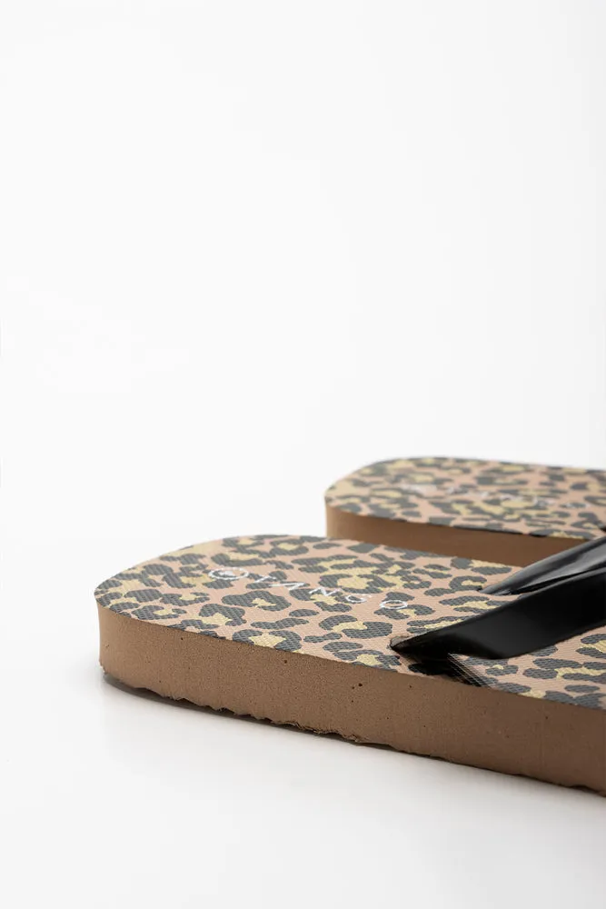 Bottoms Sandals Leopard Print Flip Flop Black