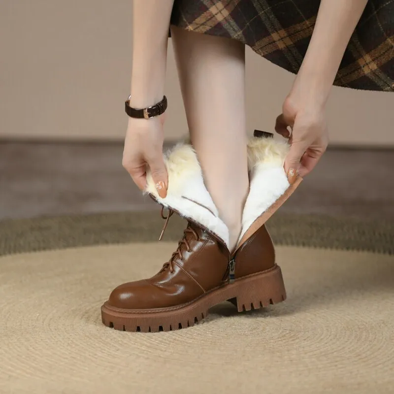 Ryka Snow Boots Wenkouban  fashion inspo    Winter Women Boots Round Toe Chunky Boot Women Split leather Shoes Women Thick Heel Boots Wool Blend Warm Boots Black Snow Boots