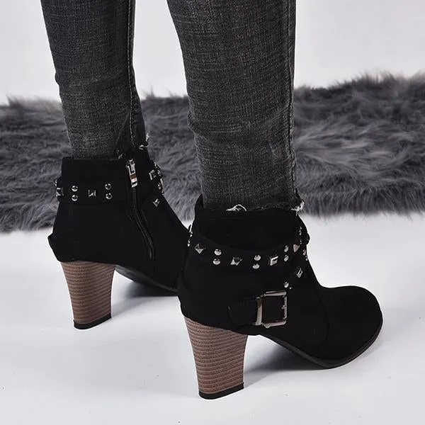 Adidas Basketball High Top Shoes Women's Retro Casual Rivet Chunky Heel Ankle Boots 25775756S