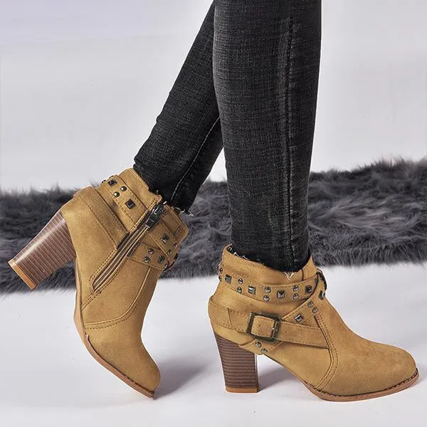 Adidas Lightweight Running Shoes Women's Retro Casual Rivet Chunky Heel Ankle Boots 25775756S