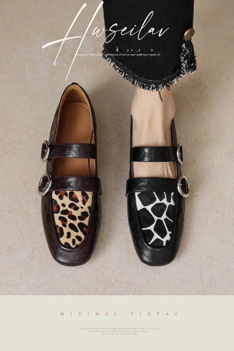 Easy Spirit Devitt Loafers Loafers Round Toe Low Heel Shoes Genuine Leather Shoes for Women Horsehair Soft Buckle Strap