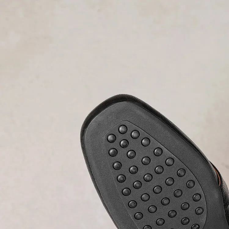 Loafers In Winter Loafers Round Toe Low Heel Shoes Genuine Leather Shoes for Women Horsehair Soft Buckle Strap