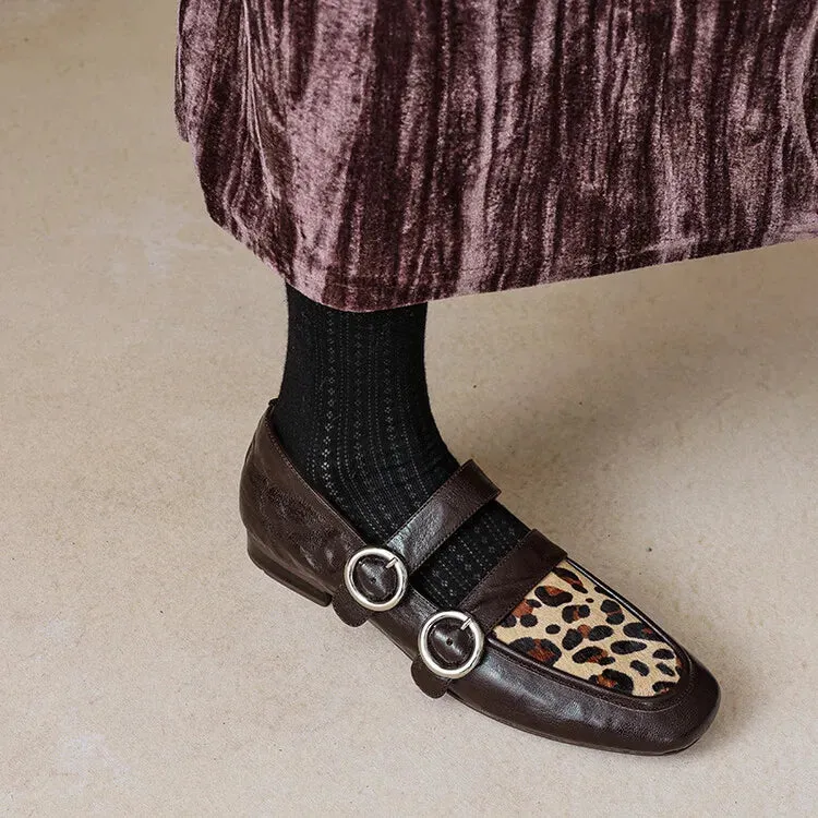 Bass Loafers Loafers Round Toe Low Heel Shoes Genuine Leather Shoes for Women Horsehair Soft Buckle Strap