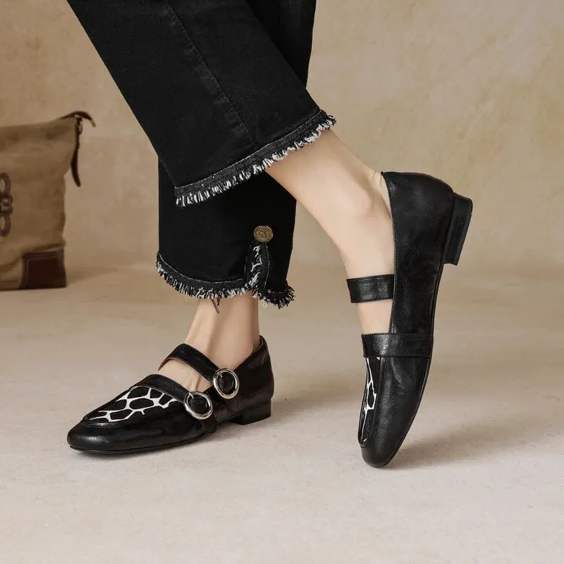 Churches Loafers Loafers Round Toe Low Heel Shoes Genuine Leather Shoes for Women Horsehair Soft Buckle Strap