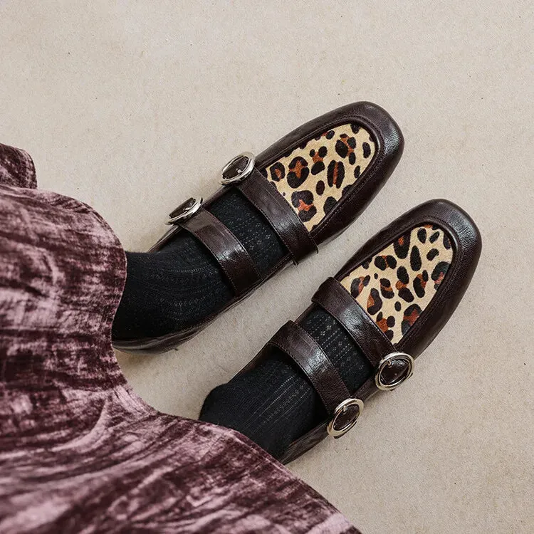 Loafers Round Toe Low Heel Shoes Genuine Leather Shoes for Women Horsehair Soft Buckle Strap Loafers Crocs