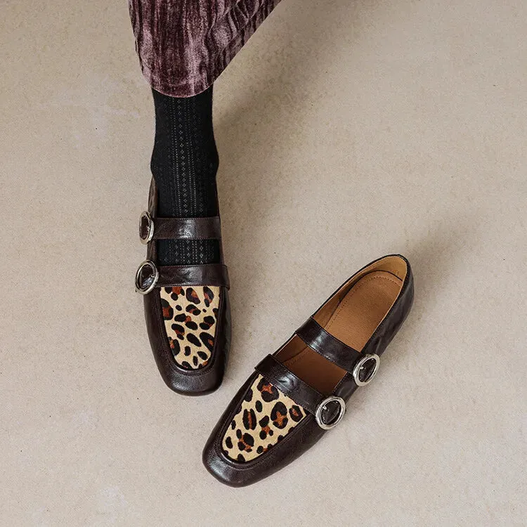 Patnoflex Loafers Loafers Round Toe Low Heel Shoes Genuine Leather Shoes for Women Horsehair Soft Buckle Strap