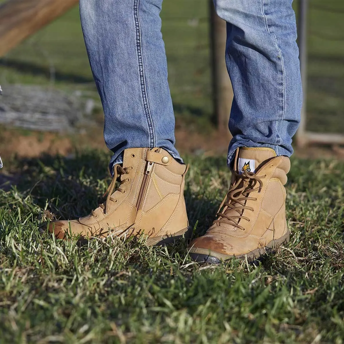 Fiberglass Shank Work Boots Mongrel 251050 High Leg Zipsider Safety Steel Toe Work Boots - Wheat