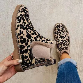 Purpdrank - Leopard Women Casual Shoes Slip On Back Zipper Comfort Sole Female Ankle Booties Thick Plush Velvet Winter Warm Lady Snow Boots Mm6 Snow Boots