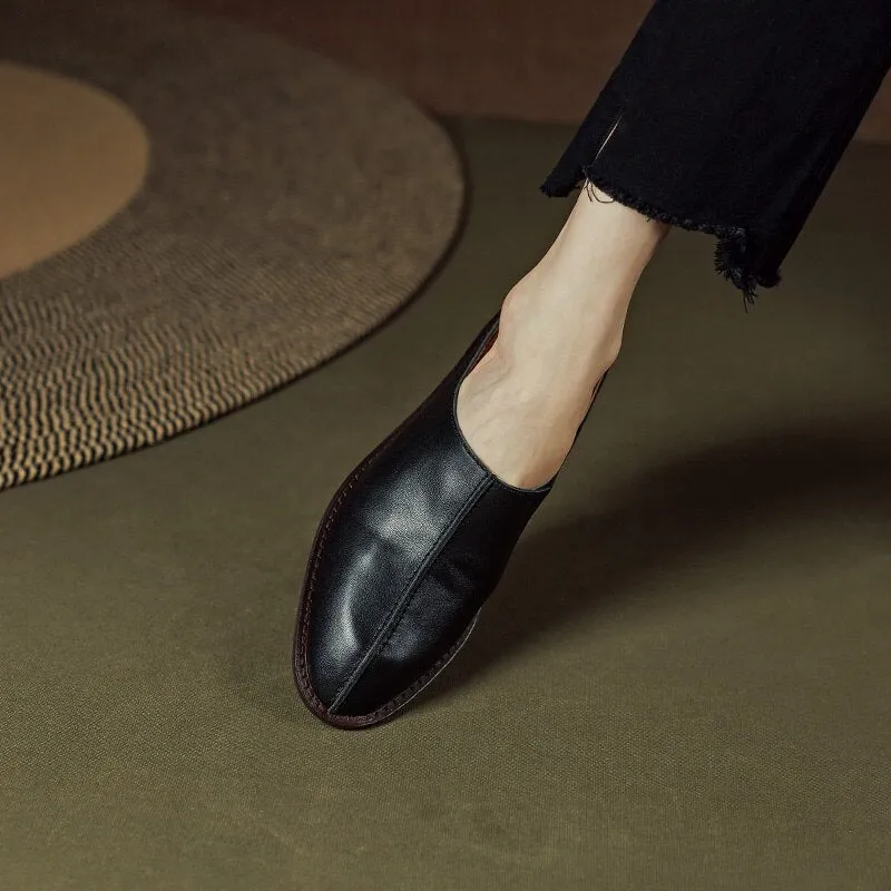 Best Spa Slippers Low Heels Mules Women Pumps High Quality Genuine Leather Retro Slippers Office Ladies Casual Shoes Woman Spring Summer Sandals