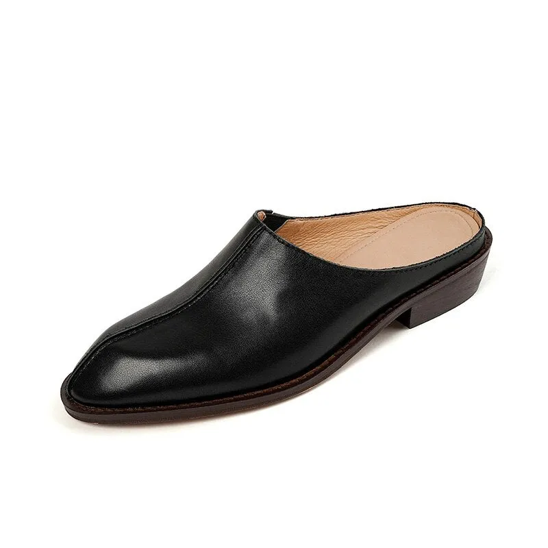 Https://kowear.com/ariat-slippers Low Heels Mules Women Pumps High Quality Genuine Leather Retro Slippers Office Ladies Casual Shoes Woman Spring Summer Sandals